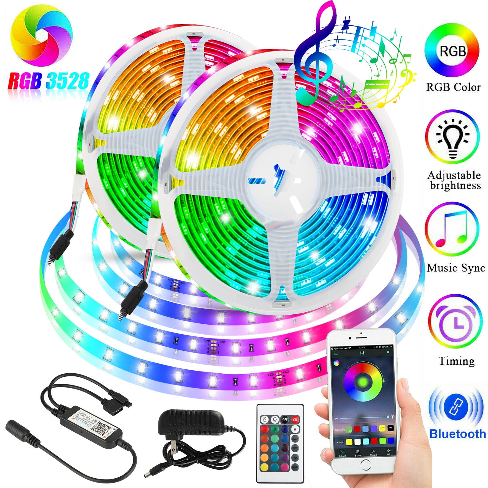 5050 LED Strip Lights 32FT Bluetooth with Remote Color Changing Room