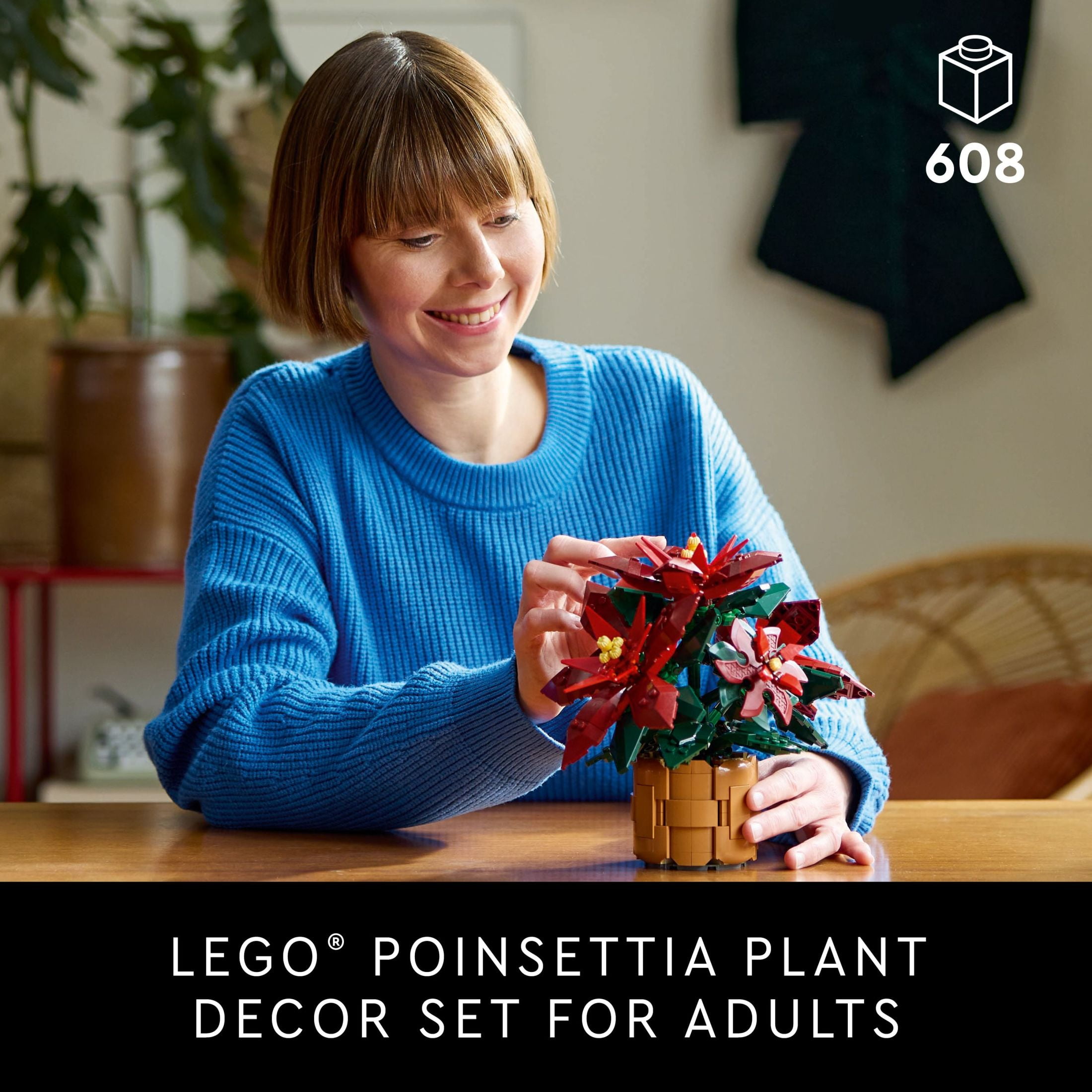LEGO Icons Poinsettia Plant Building Set, Holiday Home Décor, Grande Italia Plant, Holiday Centerpiece, 10370
