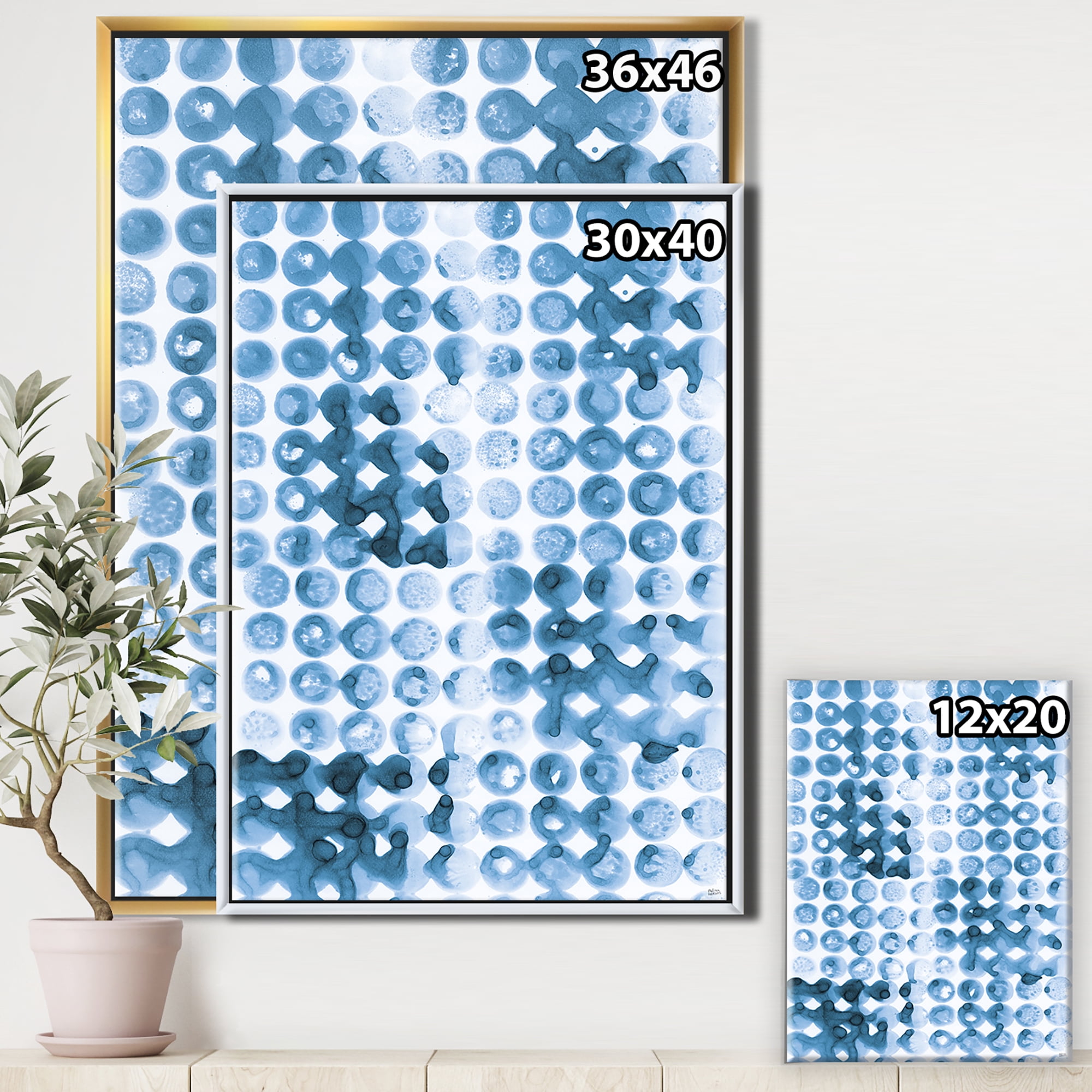 Designart ' Indigo watercolor geometrical II ' Contemporary Framed Canvas