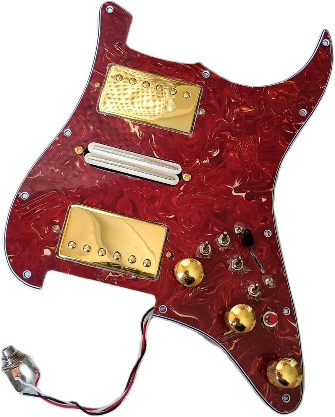 HSH Prewired Guitar Strat Pickguard Set, Gold Alnico 5 Humbucker Pickups Coil Splitting Switch Multi Switch Harnesses,For Fender ST Electric Guitar Part Replacement