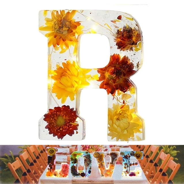 Handmade Floral Night Light Floral Resin Night Light Letter Floral Resin Night Light Flower Resin Letters With LED Light Floral Battery Operated Night Lights First Apartment Must Haves Sensory Room