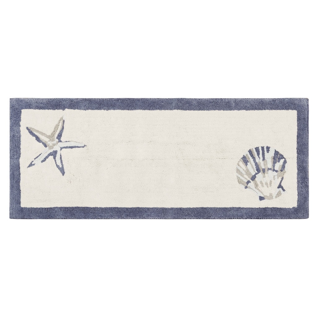 MAYEERTY Reversible Medium Pile Tufted Bathroom Rug，Blue, 24"W x 60"L