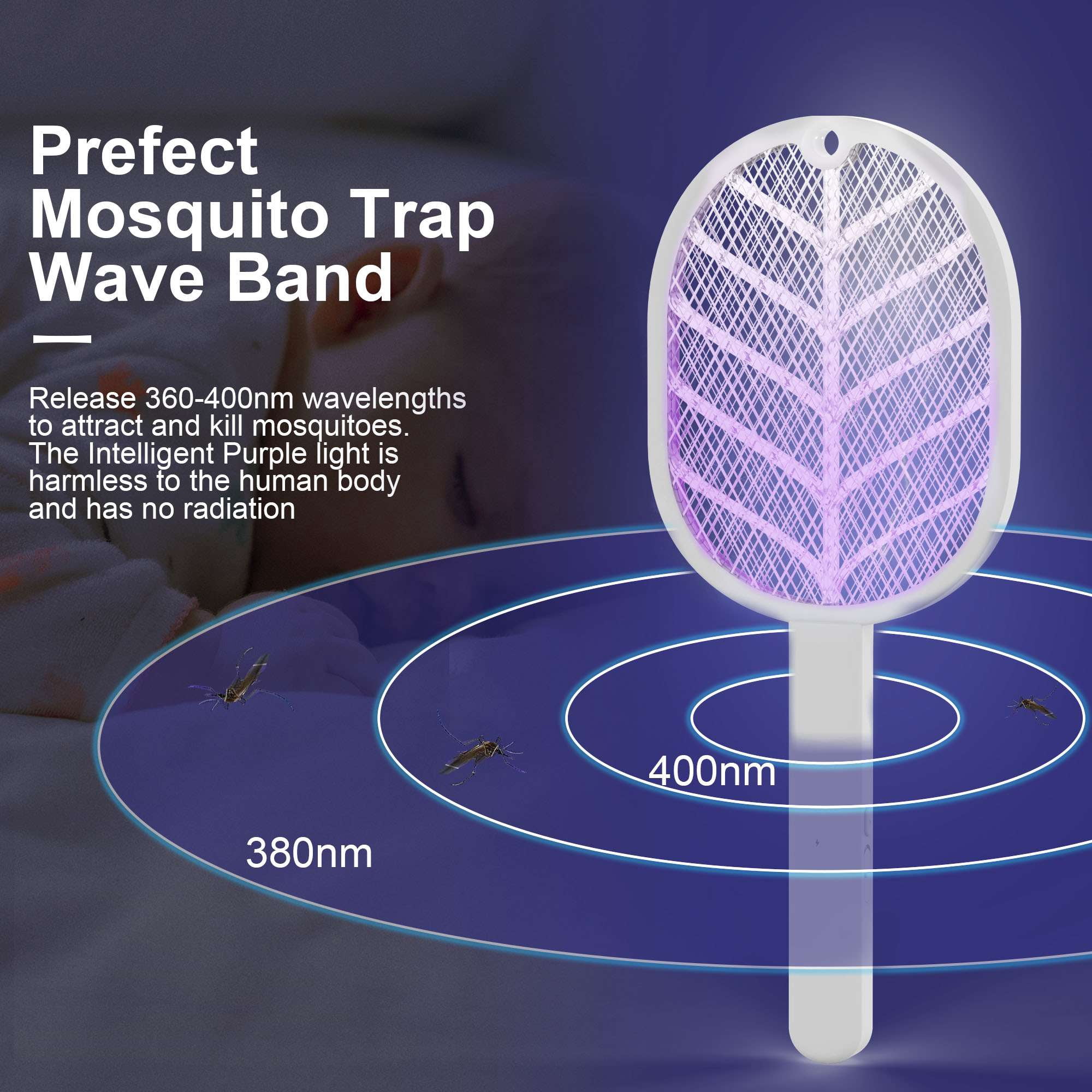 Gustave Electric Fly Swatter Bug Zapper Racket USB Rechargeable 2 in 1 Handheld 2700V Powerful Mosquito Killer Insect Trap Lamp for Indoor Outdoor "Green"
