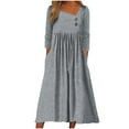 thumbnail image 2 of YHAJDS Women's Casual Dress,Casual Long Sleeve Dresses for Women Print Striped Midi Dress Asymmetrical Collar with Buttons Pockets Stylish Fall Winter Women's Dresses, 2 of 5