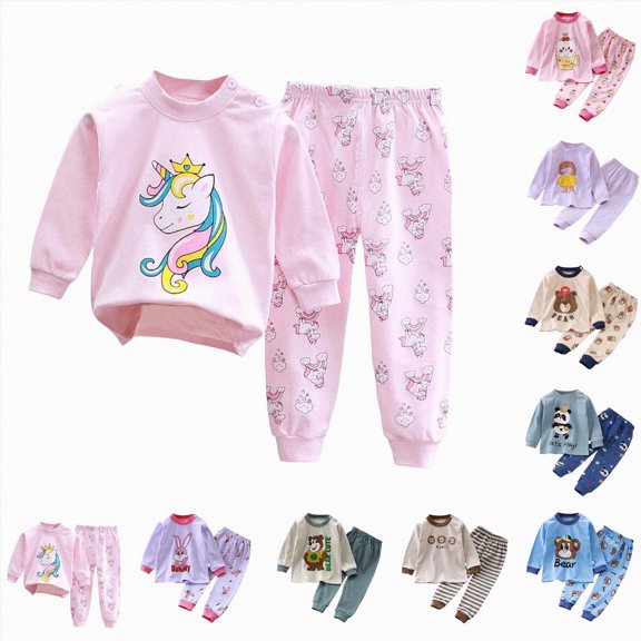 Gubotare Baby Boys' 2-Piece Cotton Pajama Set Long Sleeve Tee and Pants for Ages 6M-10Y Light Pink,Size 4-5 Years