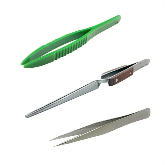 Tweezers Set 3 Pieces Includes Plastic, AA and Straight Cross-Locking Jewelers