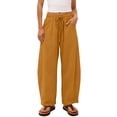 thumbnail image 6 of Womens Cotton Linen Barrel Sweatpants Casual Drawstring Elastic Waist Flowy Pants Yellow 2XL, 6 of 8