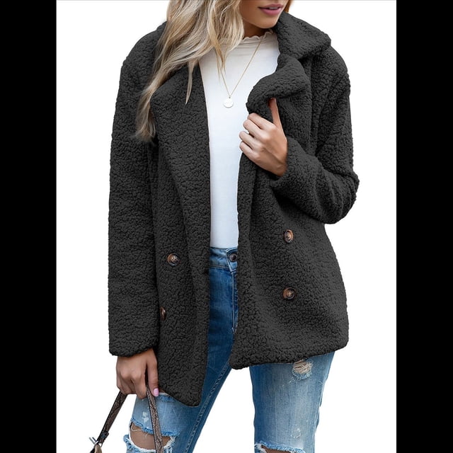 Abrigos de Invierno para Mujer, de Forro , Piel Sintética, de Oveja, Chaquetas Extragrandes y Modernas, Ropa de Abrigo Cálida Negro S