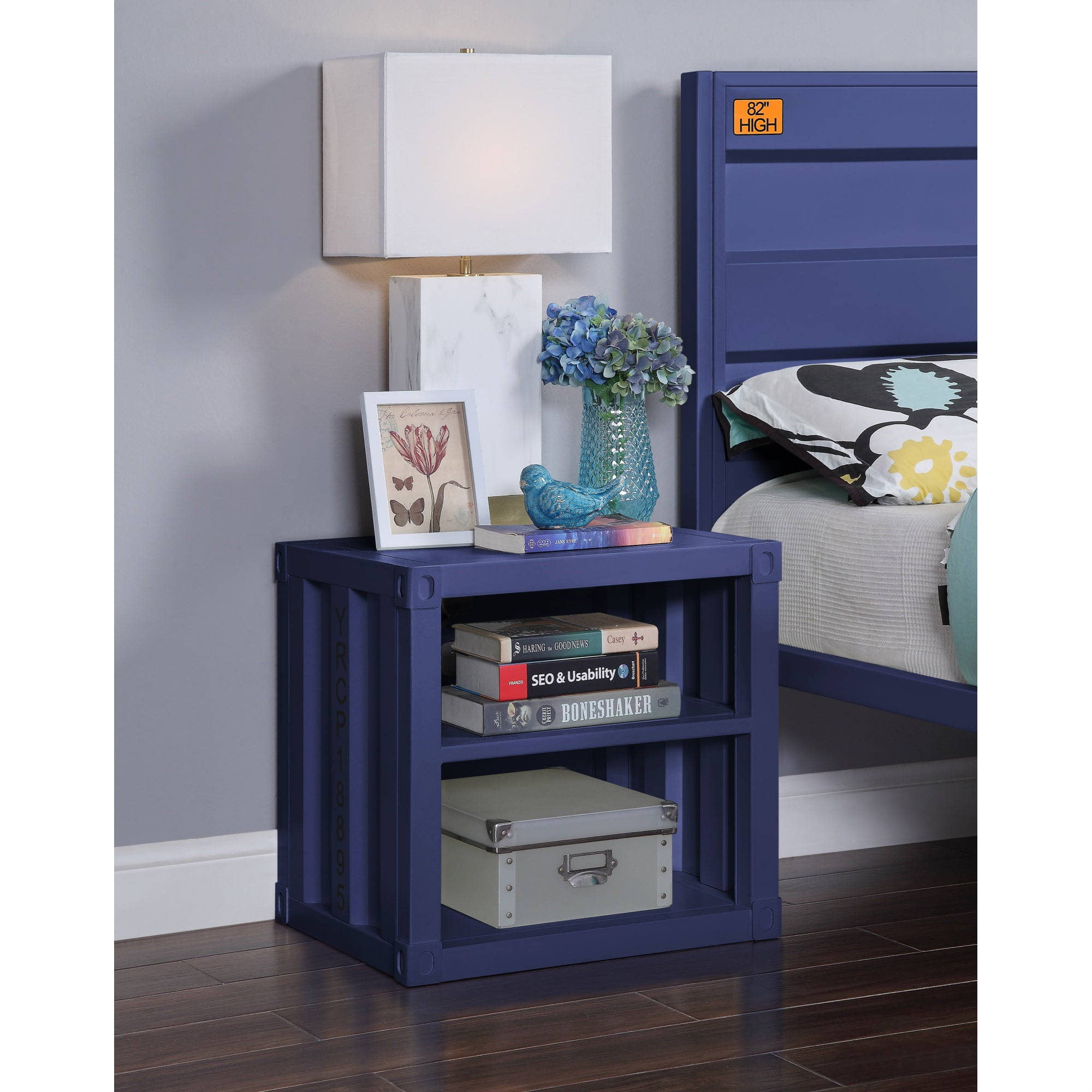 Blue Metal 20" Cargo Nightstand with Storage Compartments