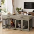 thumbnail image 6 of WIILAYOK 72.05" Dog Crate Furniture, Wooden Dog Kennel with 2 Drawers and 4 Dog Bowls, Heavy Duty Indoor Furniture Style Dog Cage House(Grey), 6 of 9