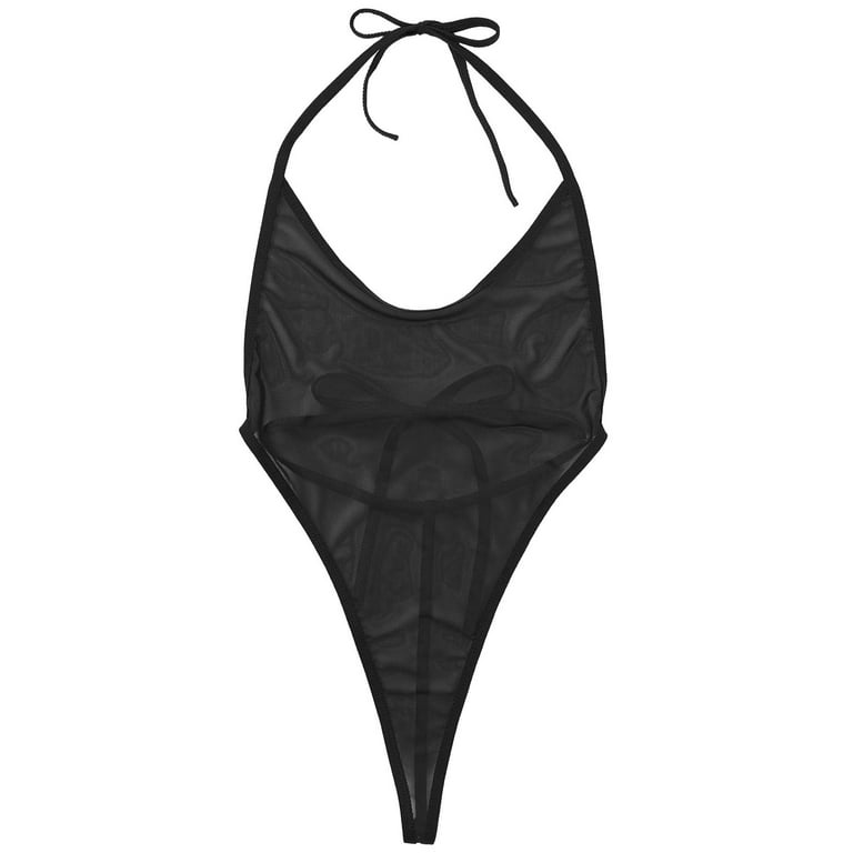 inhzoy Womens One-piece See Through Sheer Mesh Lingerie Leotard Bodysuit 