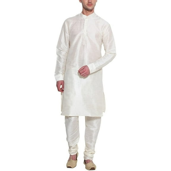 Royal Kurta Men's Silk Blend Kurta Pyjama Set (ROYAL_262_White_Large)