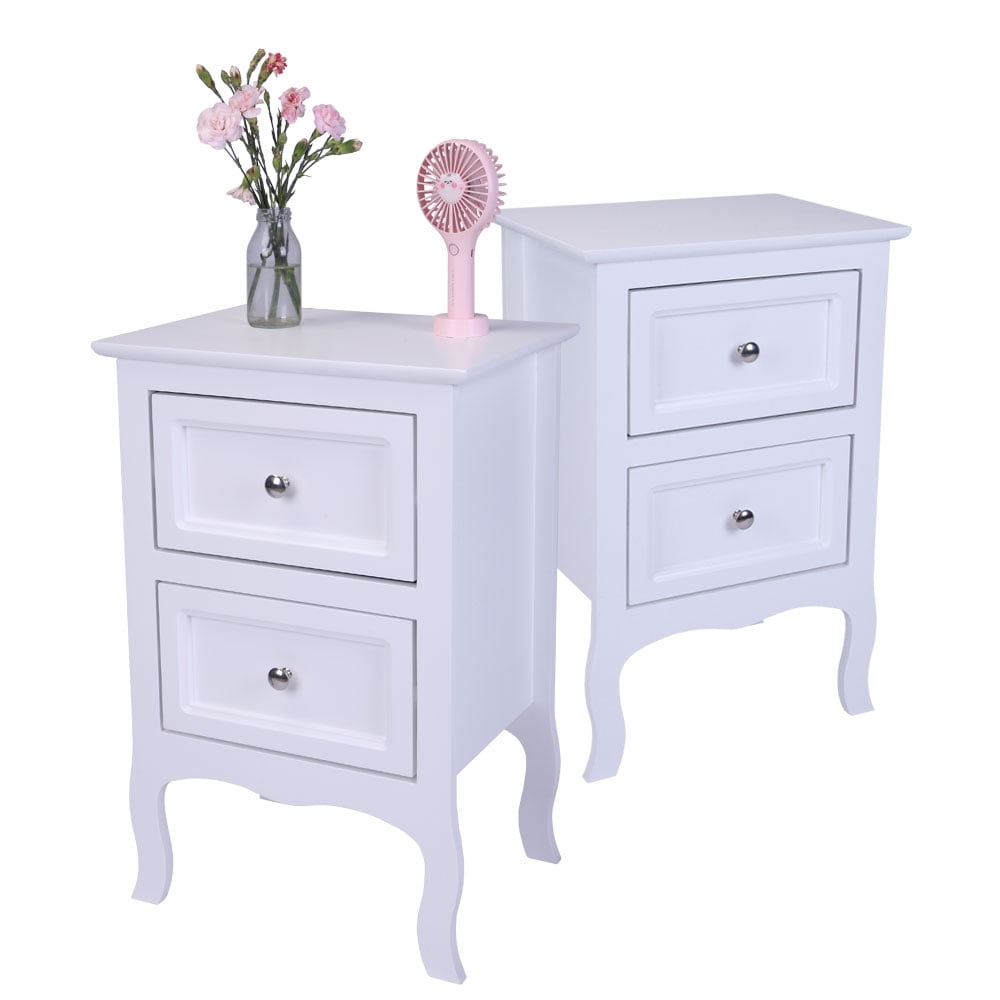 2pcs Country Style Two-Tier End Table Bedroom Night Stand Bedside With 2 Drawers 