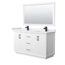60 in. Strada Double Bathroom Vanity, White, White Cultured Marble Countertop, Undermount Square Sink & Matte Black Trim - 58 in. Mirror