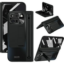 Case for Google Pixel 9 Pro Fold with Hinge Protection & Stylus S Pen Holder, Built-in Screen Protector Matte UV Back Mil-Grade Protection Anti-Scratch Shockproof Protective Case, Black