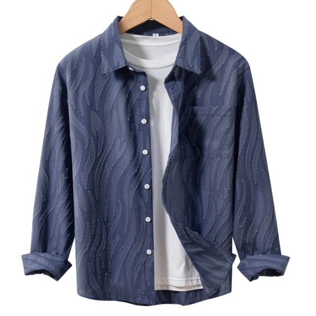 pstuiky Camisas casuales de manga larga para hombre, Cárdigan informal de manga larga con botones y bolsillos, color liso, para hombre camisetas de hombre s