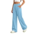 thumbnail image 4 of Hurxie Girls Sweatpants Kids Wide Leg Baggy Athletic Sweat Pants Youth Elastic Waist Casual Joggers with Pocket Blue,12-13Years, 4 of 7