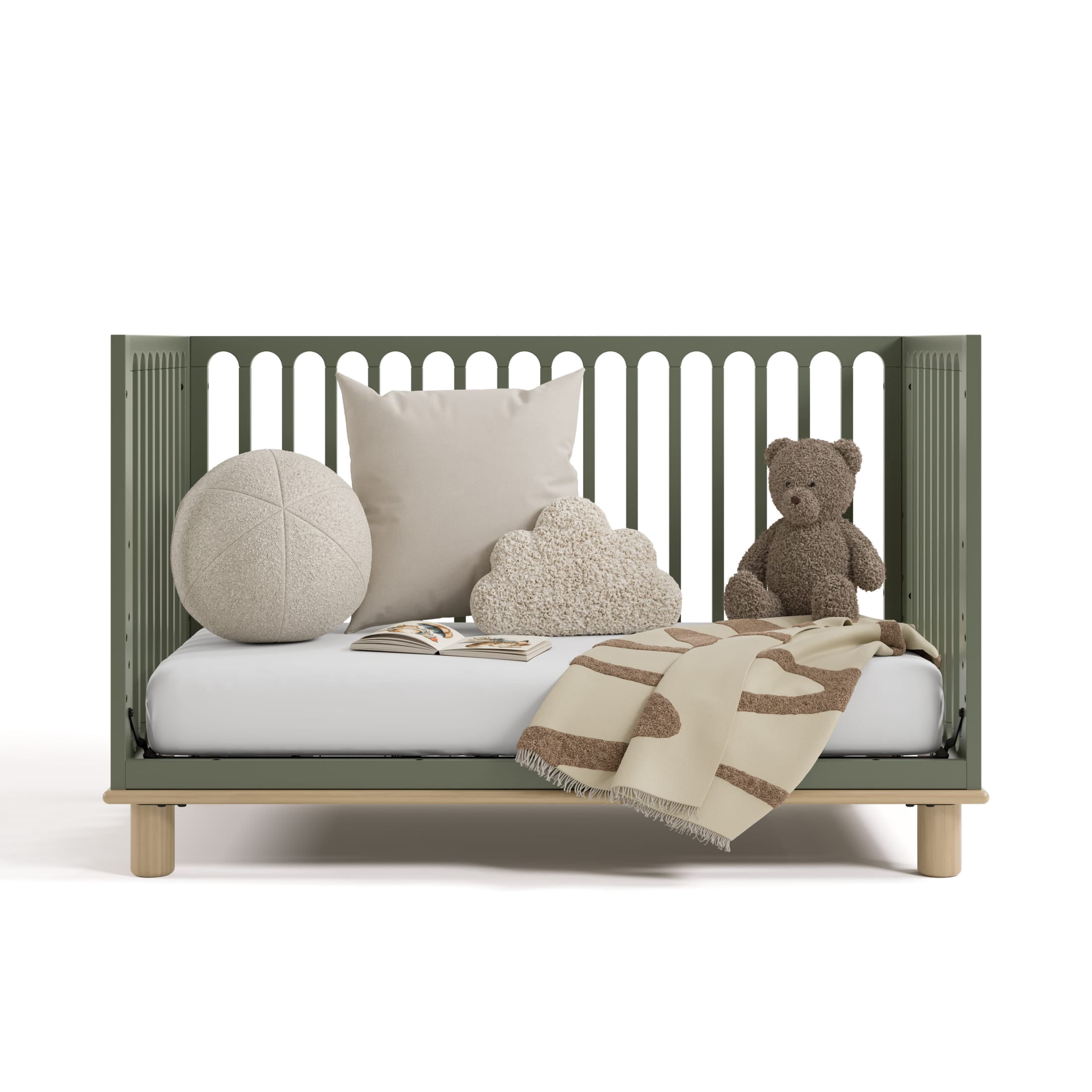 Storkcraft Sicily 3-in-1 Convertible Crib with Bonus Toddler Guardrail - Olive and Driftwood