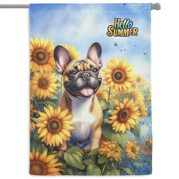 French Bulldog Hello Summer Sunshine Sunflowers Spring Retro Vintage House Flag 28x40in Double Sided Dog Lover Gifts Outdoor Decor - 00008