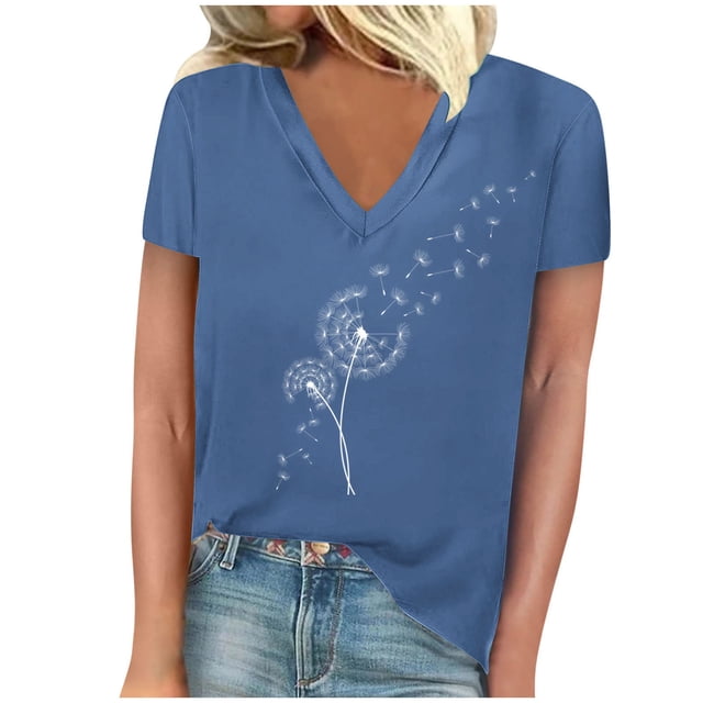 Birdeem T-Shirt Décontracté à Manches Courtes Col en V Imprimé Mode pour Femmes