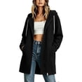 thumbnail image 3 of DISKEBUISS Women's Hooded Mid Length Coat Asymmetric Zipper Long Sleeve Jacket Casual Outerwear with Pockets for Fall Winter, 3 of 5