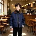 thumbnail image 3 of NOKIO Boys Corduroy Collar Jacket Plaid Cuff Zip Up Button Windbreaker with Pockets Casual Outerwear Fall Spring School Outdoor Play Daily Wear Toddler, 3 of 7
