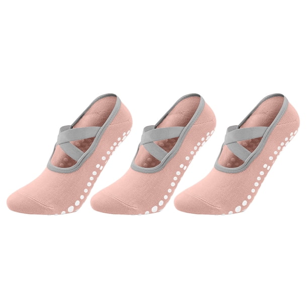Calcetines de Pilates Calcetines de Agarre de Pilates para Mujeres 3 Pares de Calcetines de Yoga Antideslizantes con Agarres, Calcetines Respirables de Pilates Acolchados con Agarres para Mujeres Dan
