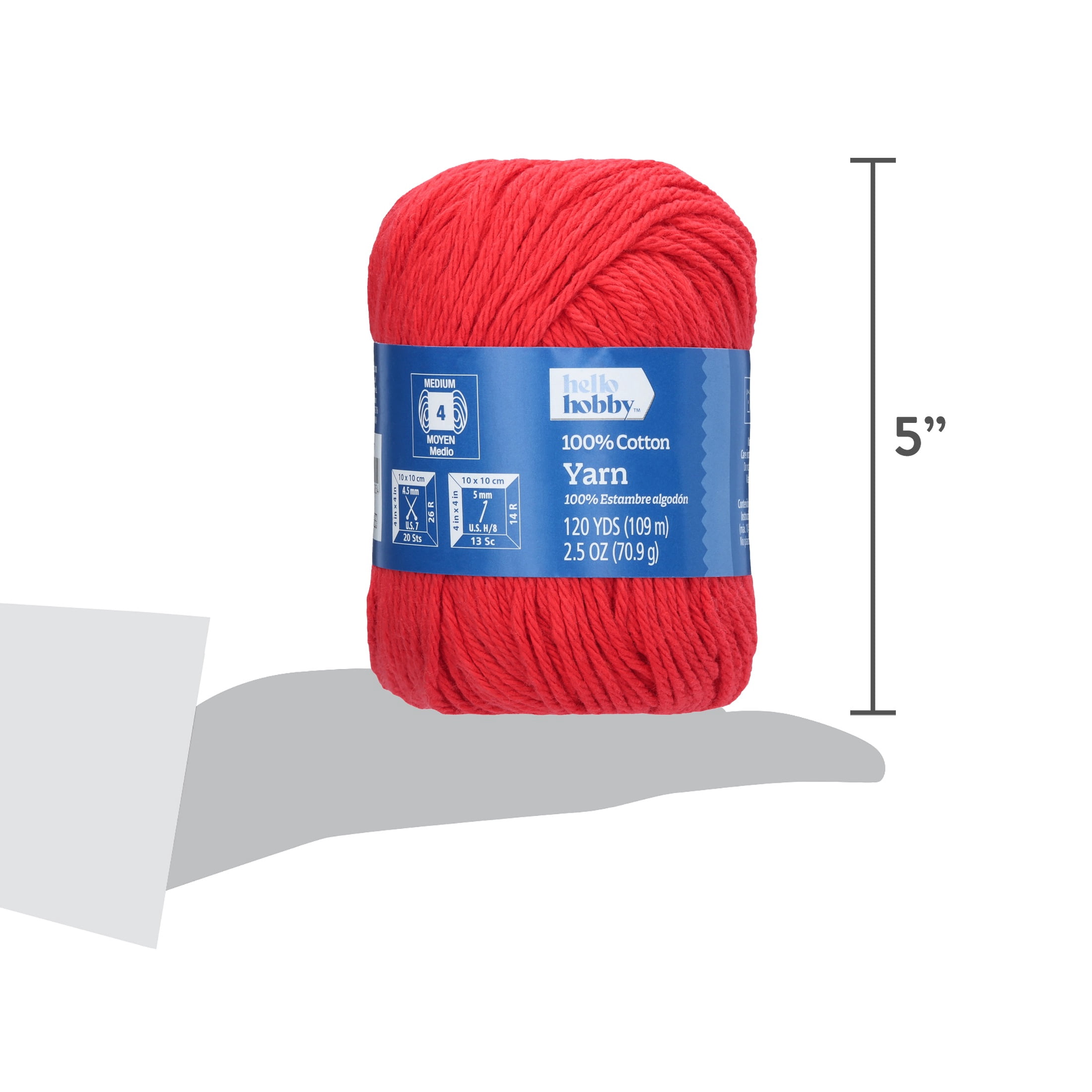 Hello Hobby Size 4 Medium Weight Cotton Red Yarn, 2.5 oz, 120 yds