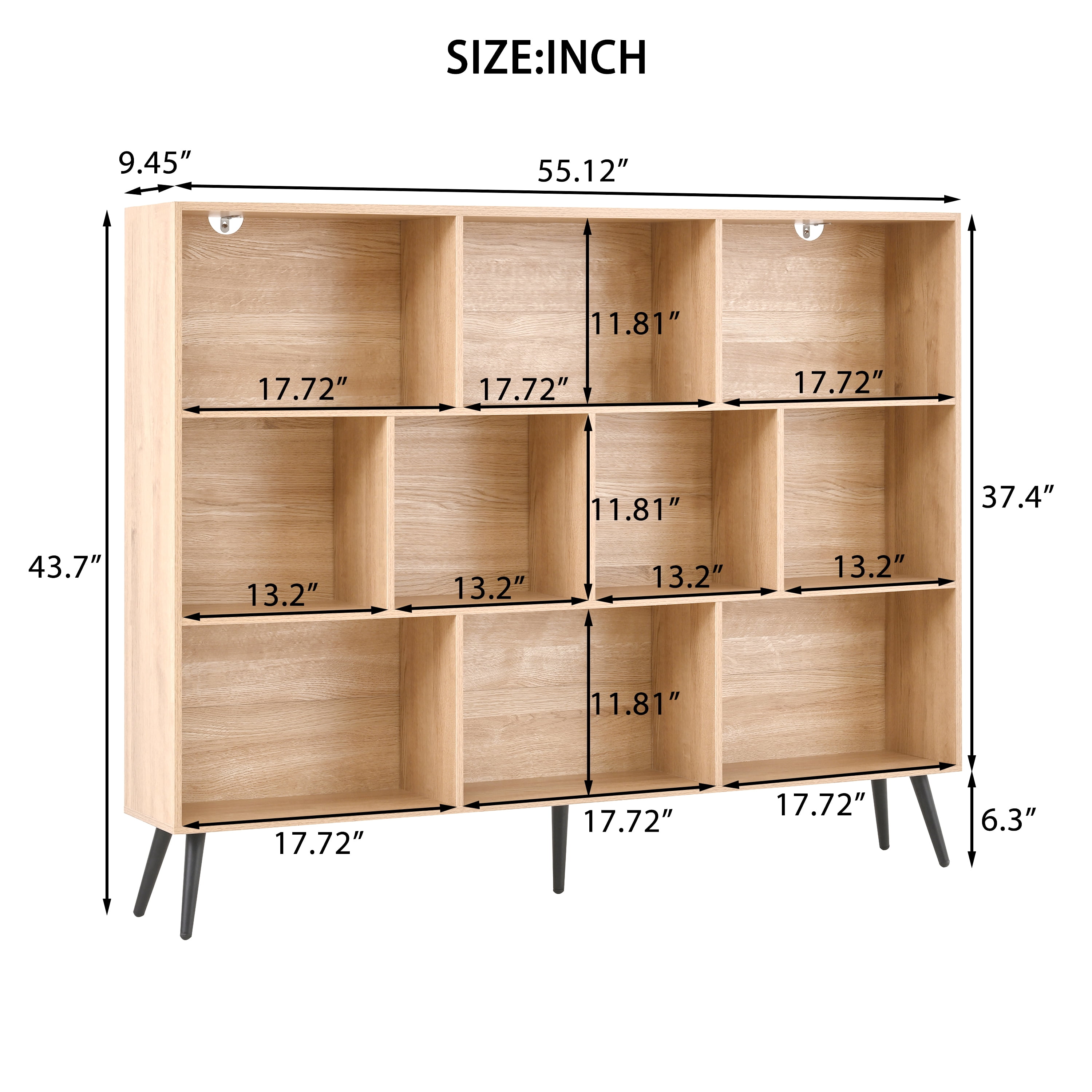 Wooden Cube Bookshelf,Mid-Century Modern 3-Tier Bookcase with Legs,Retro Wood Bookshelves Storage Organizer Shelf,Freestanding Open Book Shelves for Bedroom,Living Room,Office