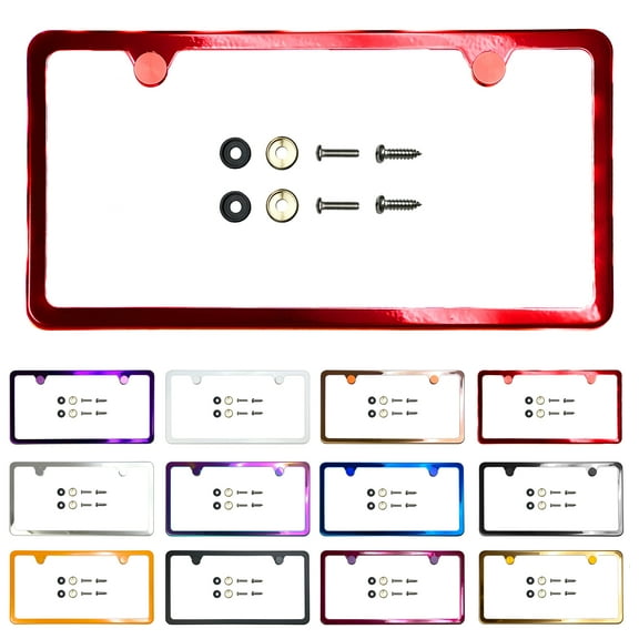 Slim 2 Holes Style Powder Coated Candy Red Stainless Steel License Plate Frame with Aluminum Screw Cap
