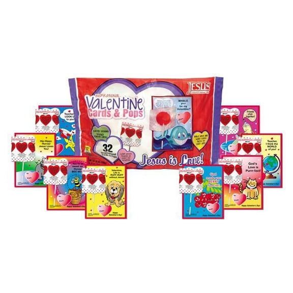 Candy-Valentine Heart Pops & Cards-1 Lb Jumbo Bag