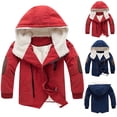 thumbnail image 2 of Boys Thick Fleece Lined Hooded Mid-Length Padded Jacket, Windproof Warm Outerwear for Winter Medium Big Boys Loose Casual Daily Coat Red 3-4 Years, 2 of 4