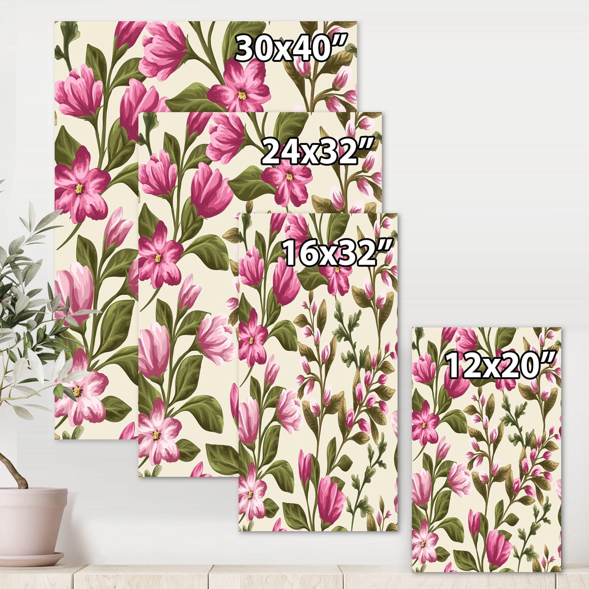 Designart ' Pink Vintage Wildflowers ' Traditional Canvas Wall Art Print