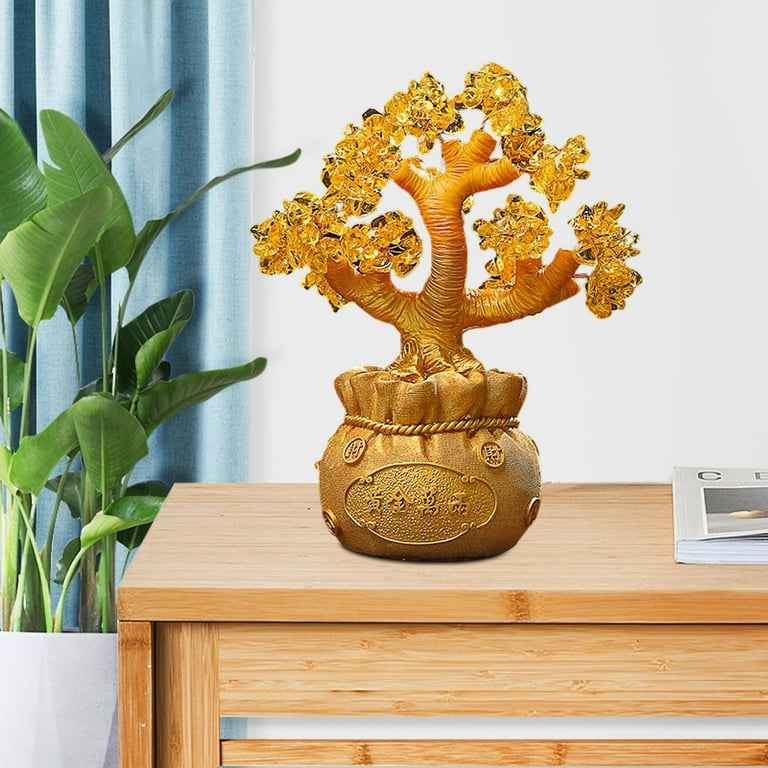 Feng Shui Ornament Golden Tabletop Lucky Tree Bonsai Decoration