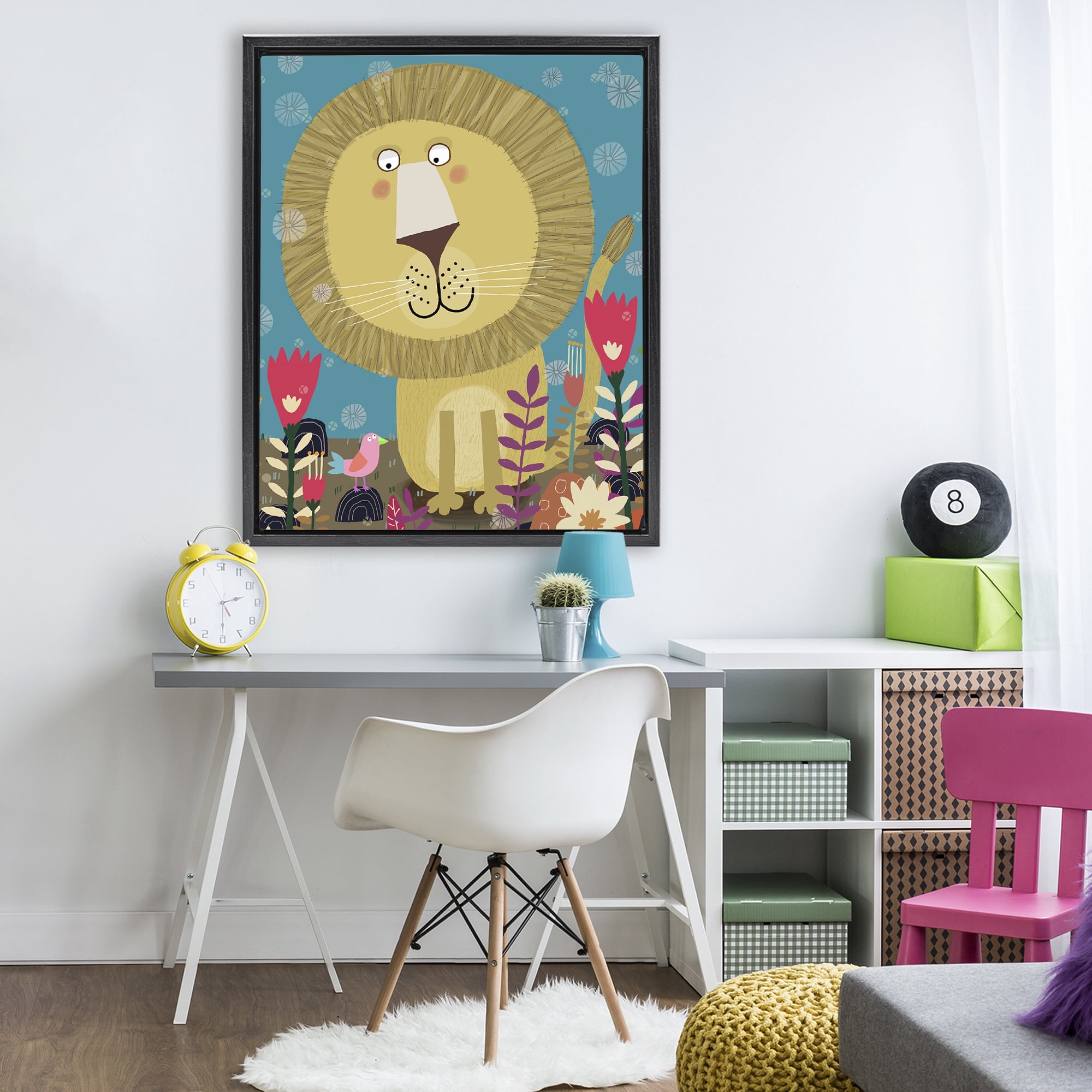 Stupell Industries Boho Lion & Flowers Black Framed Floater Canvas Wall Art, design by Carla Daly