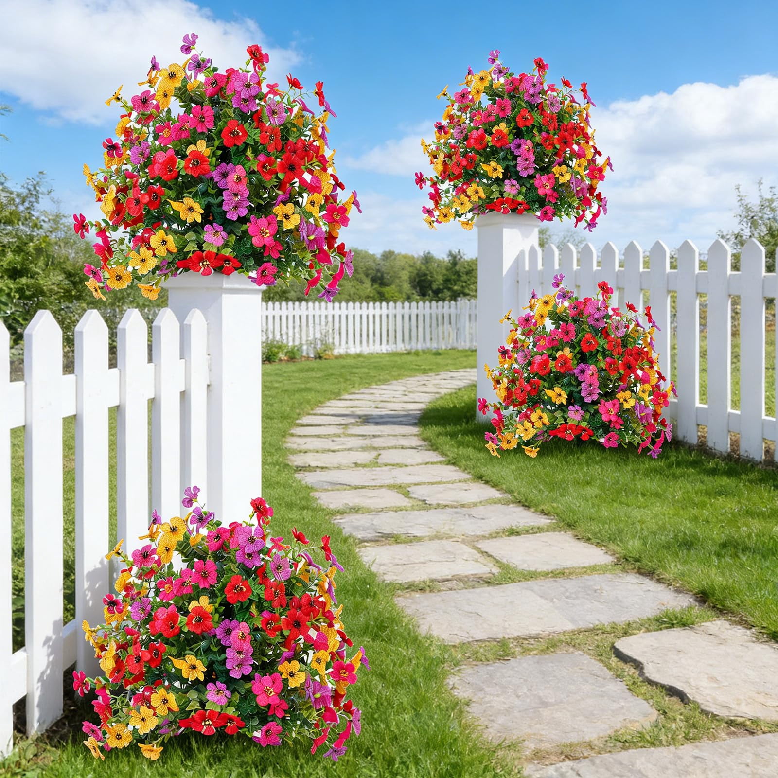 Artificial Flowers For Outdoor Indoor Garden Home Decoration, Faux Flower Daisy With Eucalyptus Leaves Fake Plants Greenery Boxwood Porch Patio