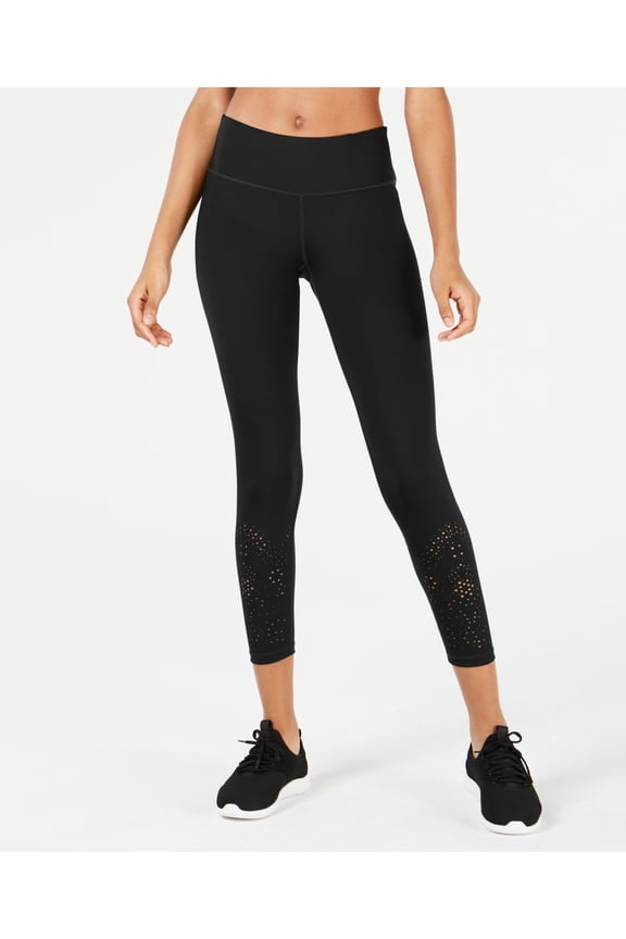 Womens Black Textured Active Wear Leggings Size: M