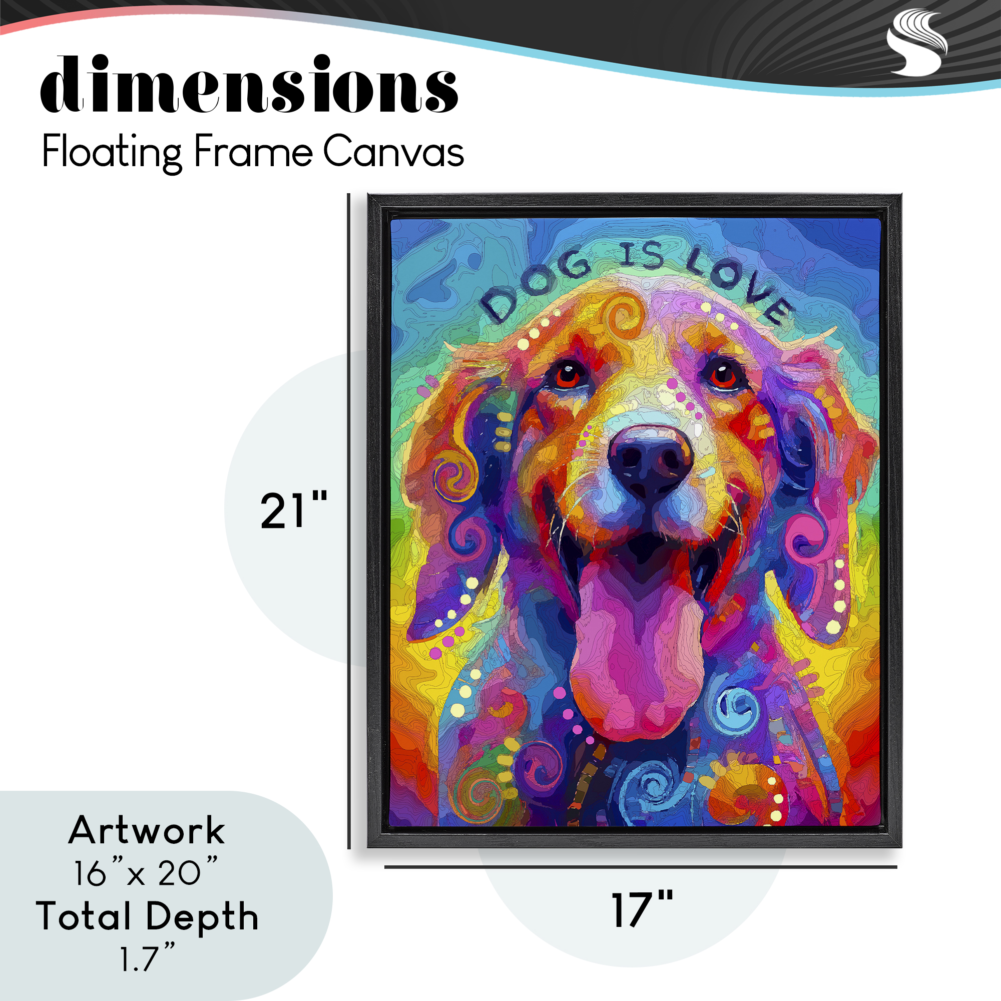 Dog Is Love Swirled Pattern Black Framed Floater Canvas Wall Art, design by Dean Russo- Evolution Collection