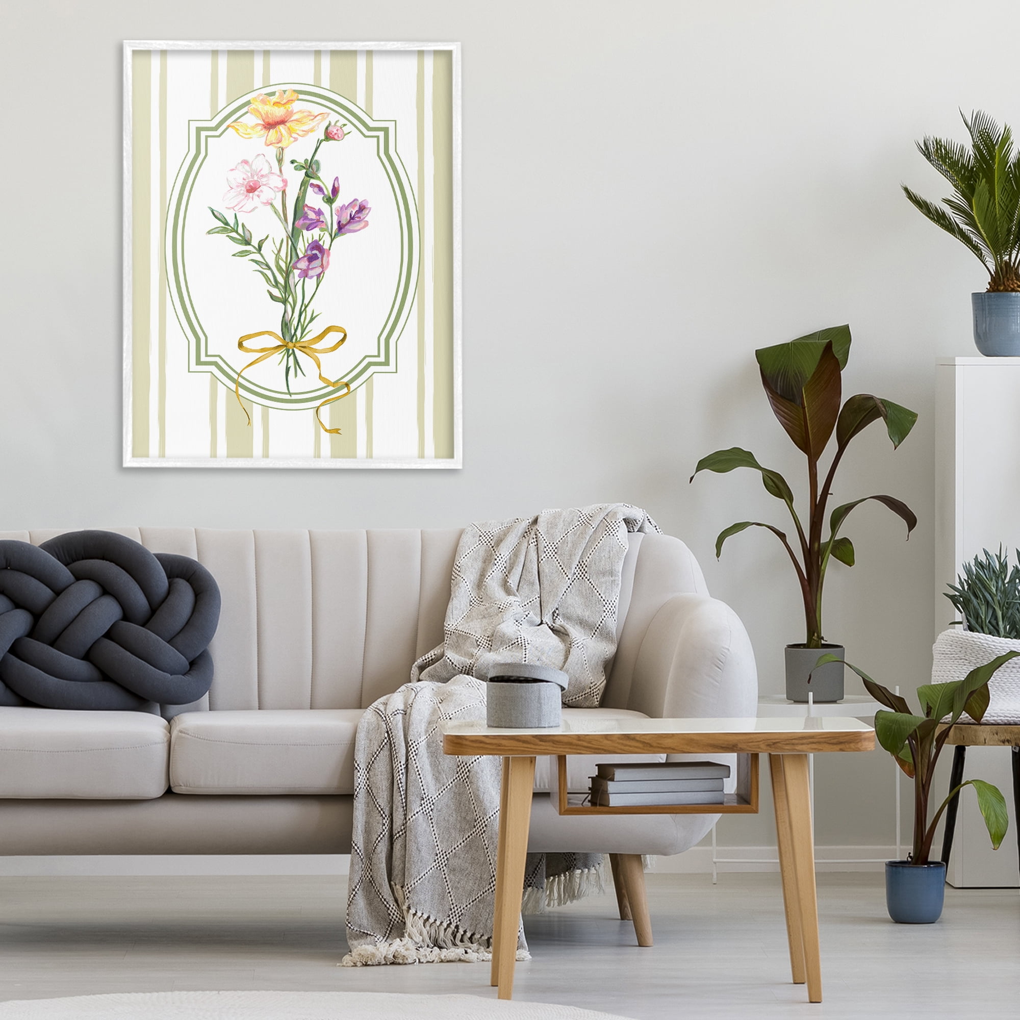 Vintage Wildflowers with Ribbon White Framed Giclee Art, design by Adonna Ebrahimi
