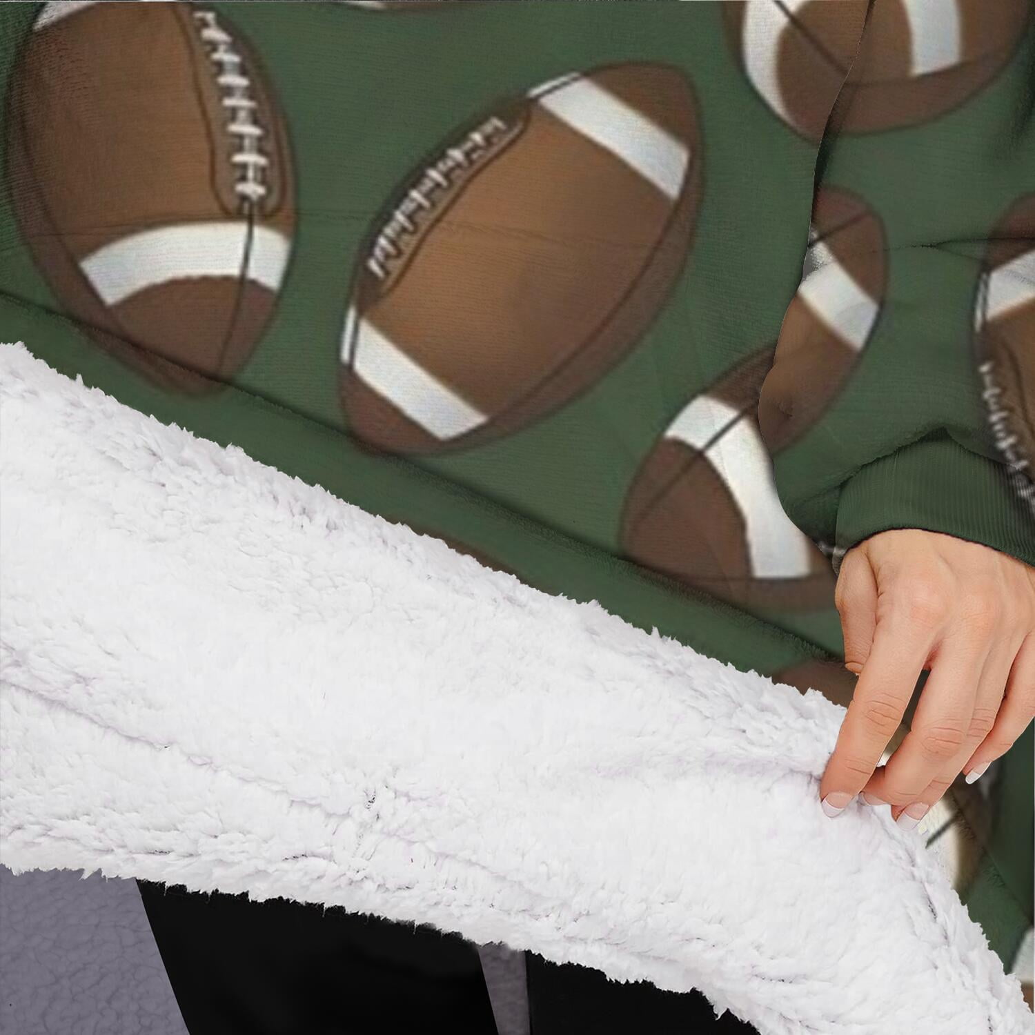 Oversized Wearable Blanket Hoodie,Football Pattern Sherpa Blanket Hoodie with Super Pockets,Super Warm Fuzzy Pullover for Women & Men