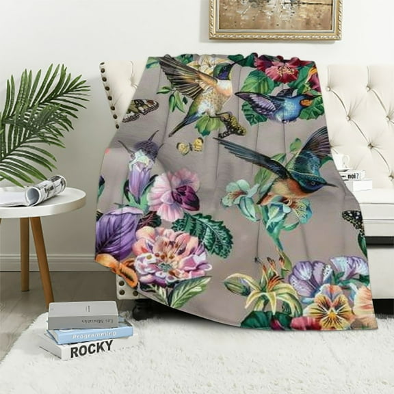 Shiartex Hummingbird Throw Blanket Butterfly Hummingbirds Theme Blanket for Women Girls Hummingbird Gifts for Bird Lovers Bird Flower Blanket for Couch Bed Outdoor for Kids 40x50in