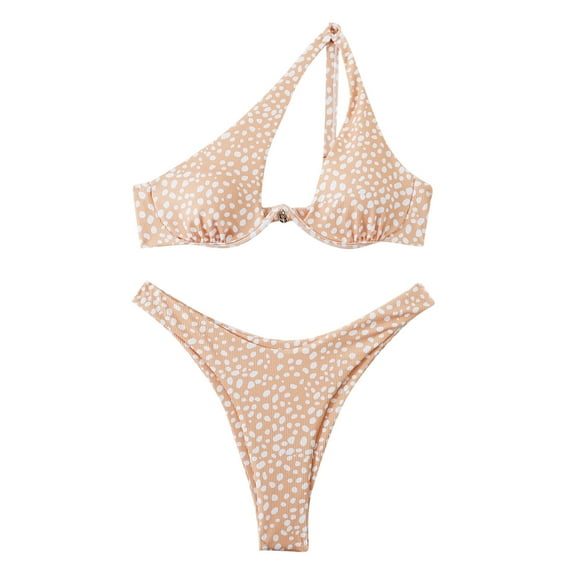 Efsteb Bathing Suit for Women 2 Piece Bikini Two Piece Swim Suit Halter Spaghetti Strap Bikini Sets Solid Color Fashion Bathing Suits Swimwear (Beige,L)