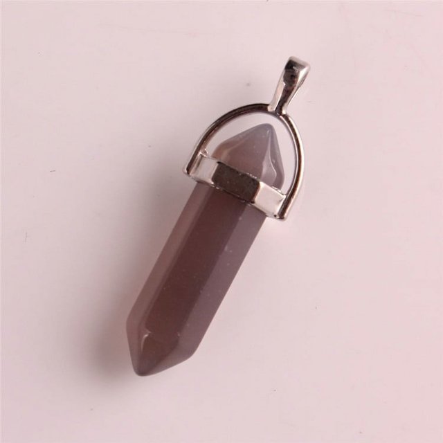 Colgante de punta de cuarzo, piedra natural, cristal, ágata, bala, hexágono, collar con poste colgante