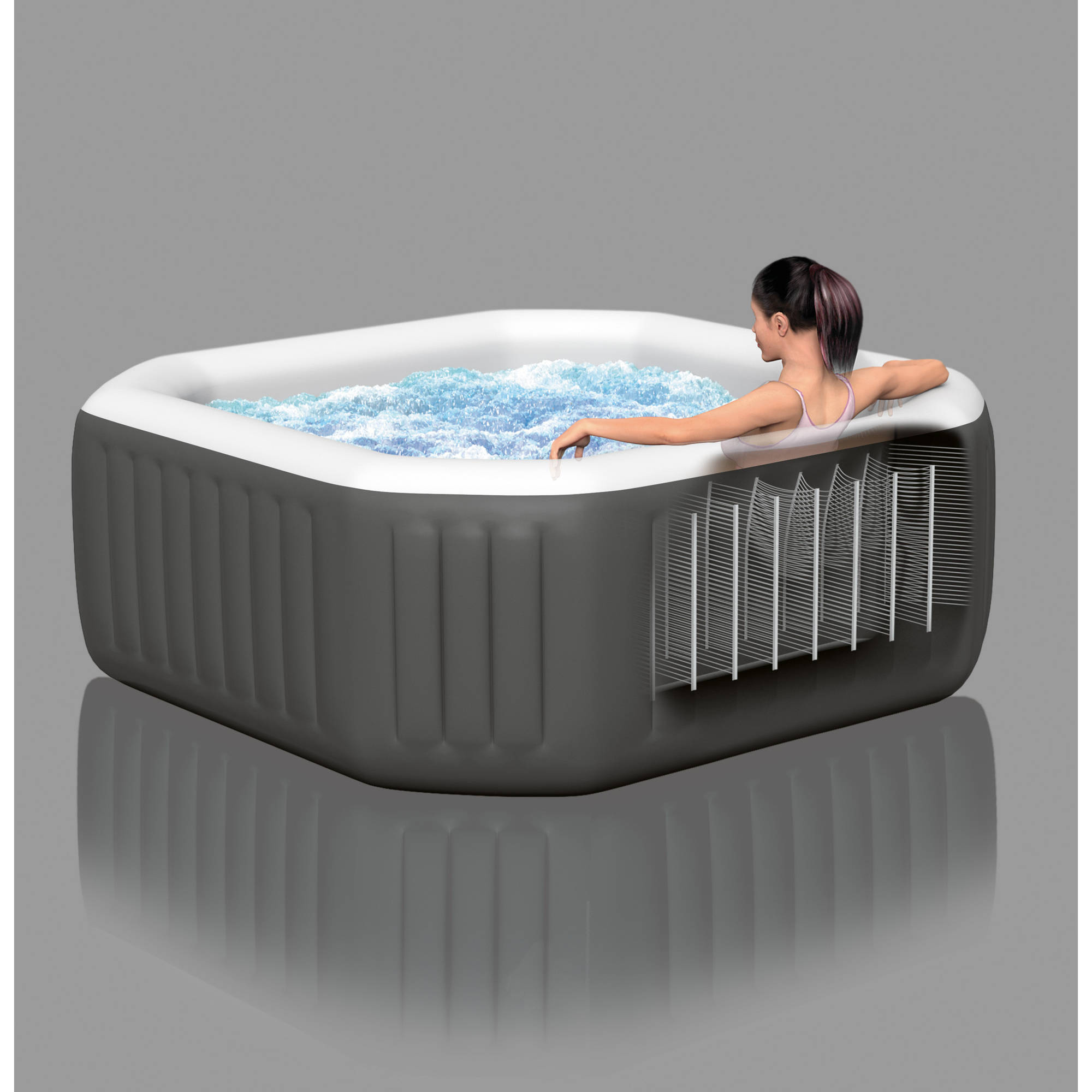 Intex 120 Bubble Jets 4-Person Octagonal Portable Inflatable Hot Tub Spa, Gray - image 5 of 9