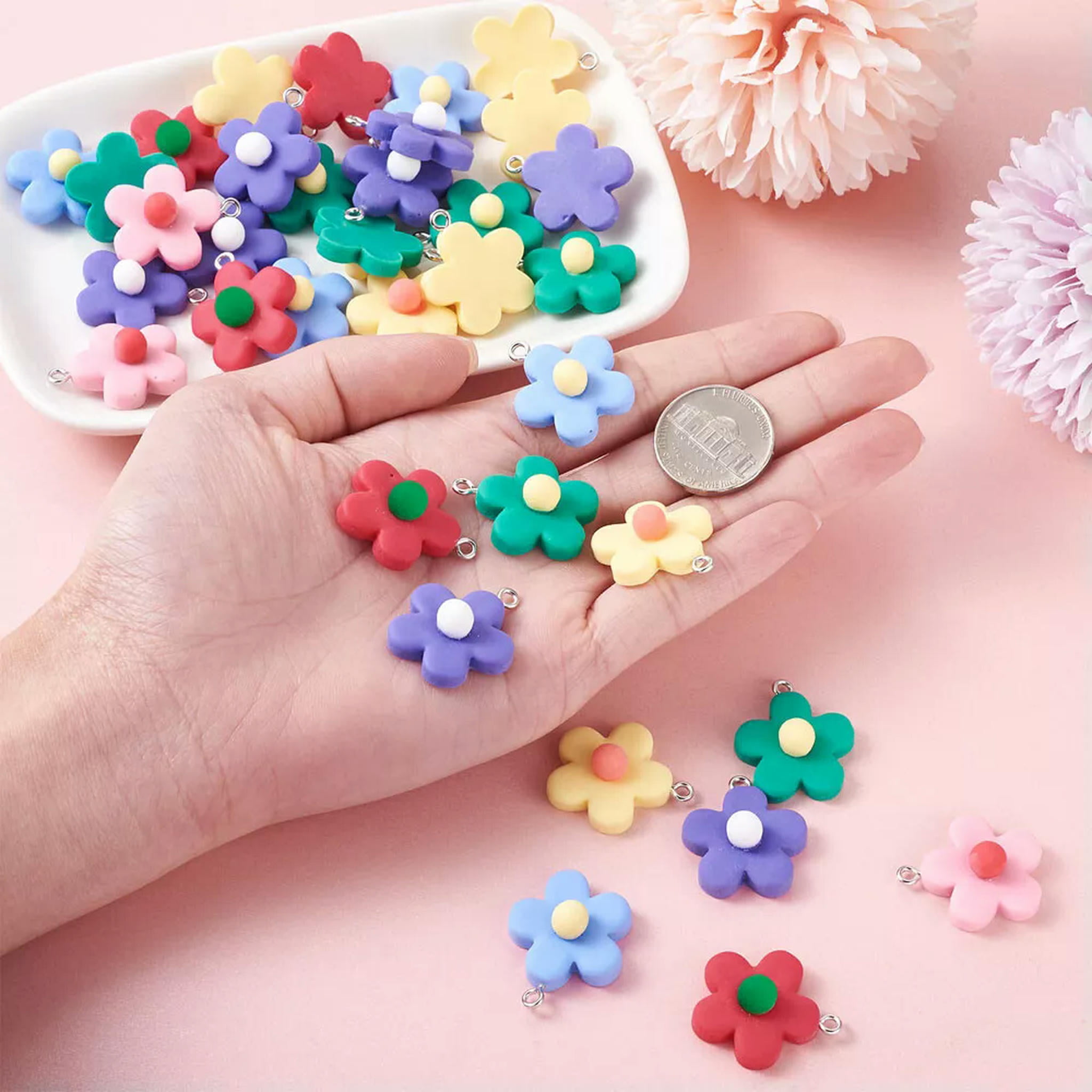 U8MO 120pcs Resin Flower Pendants Cute Dangle Charms Earring Jewelry Making 23~24mm