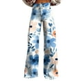 thumbnail image 2 of Women's Casual Pants Wide Leg Pants Woman High Waist Floral Patterned Pants Lightweight Loose Fit Casual Colorful Trouser Imitation Jeans,Blue Women's Casual Pants XXXL, 2 of 4