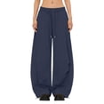 thumbnail image 2 of felwors Womens Barrel Sweatpants Baggy Y2K Drawstring Wide Leg Pants with Pockets Navy for Size XL, 2 of 9
