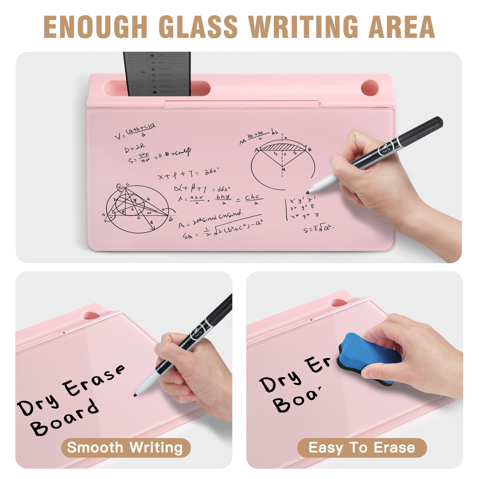 Desktop Glass Whiteboard With Storage  Small Dry Erase White Board Computer Pad Stand For Home School Office Desk Accessories - Pink