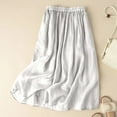 thumbnail image 3 of Women's Vintage Linen Midi Skirt - Elastic Waist Solid Color Summer Skirt, Polyester, M-XXL Sizes, 3 of 3