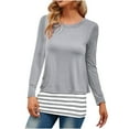 thumbnail image 2 of Antinious Plus Size Tops for Women Trendy Long Sleeve Round Neck Fake Piece Striped Spliced Shirts,Winter Sweatshirt for Women,Going Out Tops for Women,Gray,S, 2 of 3